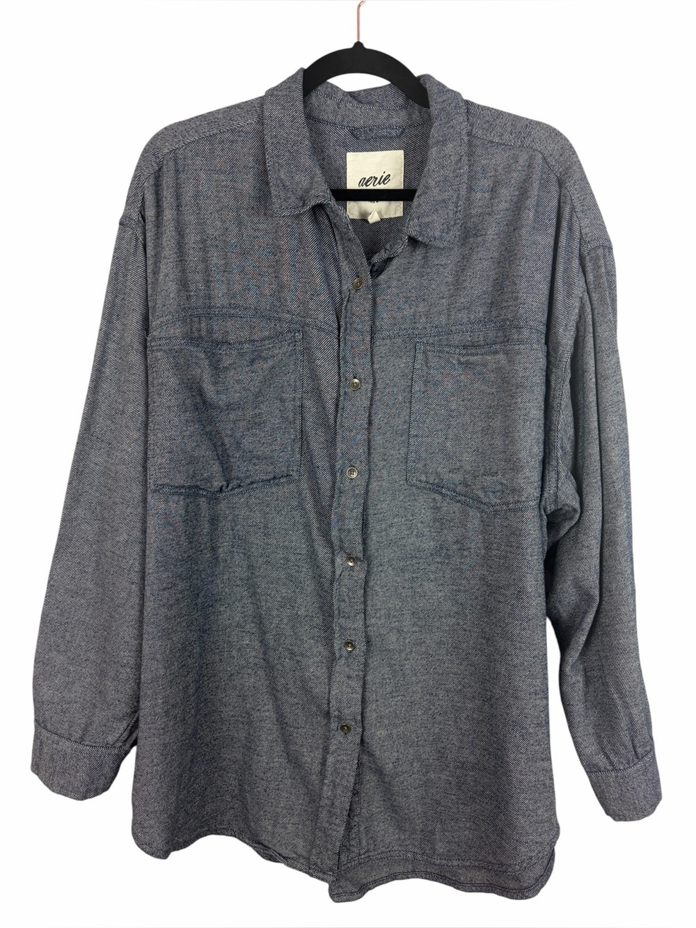Aerie Oversized Button Front Shirt XL Blue Cotton Shacket Lightweight